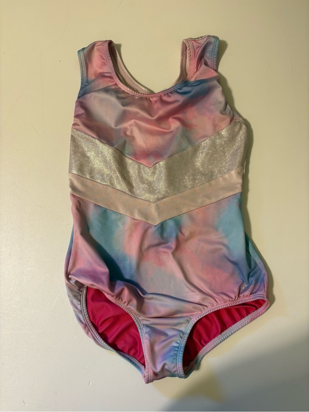 More Than Magic Pastel Rainbow Pink Blue Dance Leotard with Shimmer Bands